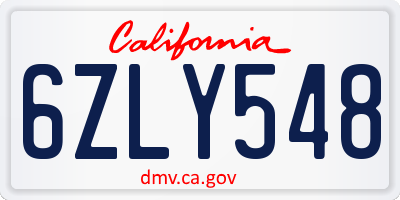 CA license plate 6ZLY548