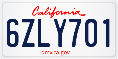 CA license plate 6ZLY701