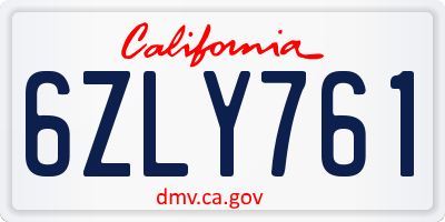 CA license plate 6ZLY761