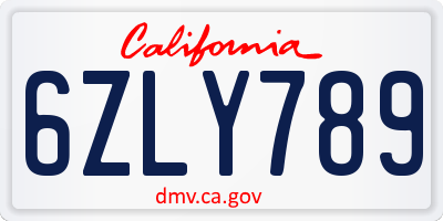 CA license plate 6ZLY789