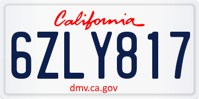 CA license plate 6ZLY817