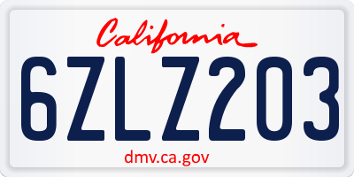 CA license plate 6ZLZ203