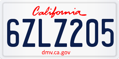 CA license plate 6ZLZ205