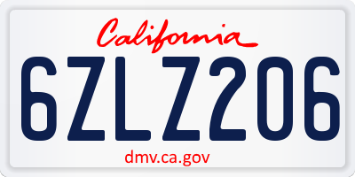 CA license plate 6ZLZ206