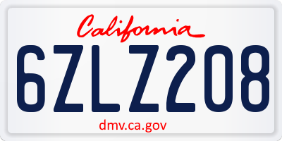 CA license plate 6ZLZ208