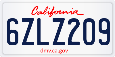 CA license plate 6ZLZ209