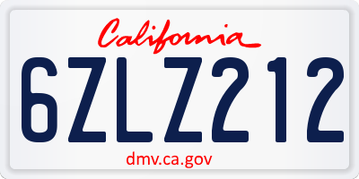 CA license plate 6ZLZ212