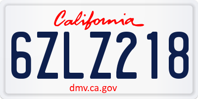 CA license plate 6ZLZ218