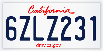 CA license plate 6ZLZ231