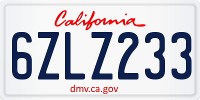 CA license plate 6ZLZ233