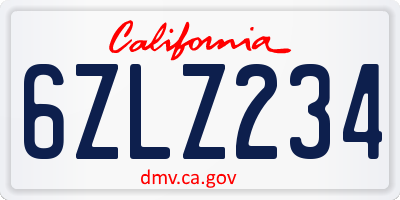 CA license plate 6ZLZ234