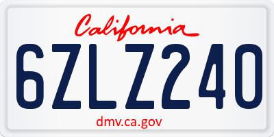 CA license plate 6ZLZ240