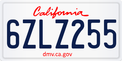 CA license plate 6ZLZ255