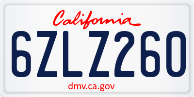 CA license plate 6ZLZ260