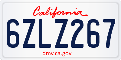 CA license plate 6ZLZ267