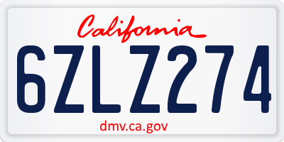 CA license plate 6ZLZ274