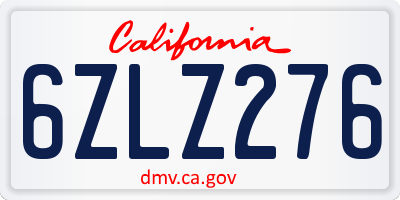 CA license plate 6ZLZ276