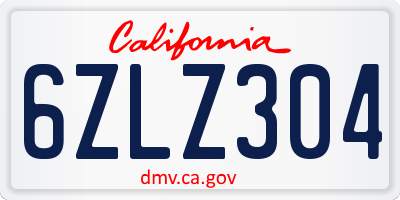 CA license plate 6ZLZ304