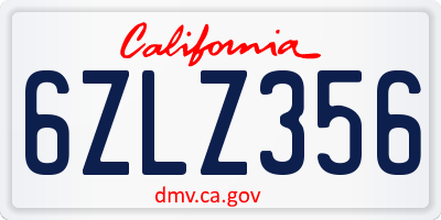 CA license plate 6ZLZ356