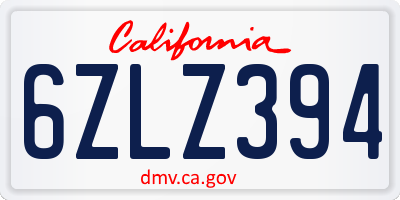 CA license plate 6ZLZ394
