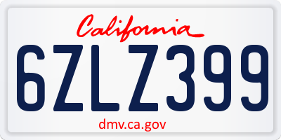 CA license plate 6ZLZ399