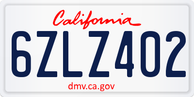 CA license plate 6ZLZ402