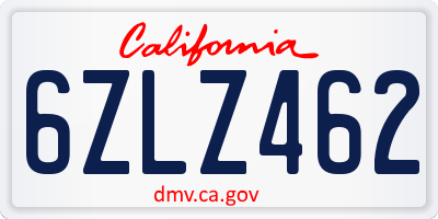 CA license plate 6ZLZ462