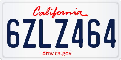 CA license plate 6ZLZ464