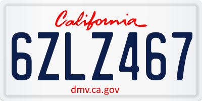 CA license plate 6ZLZ467