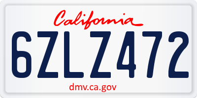 CA license plate 6ZLZ472