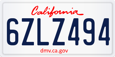 CA license plate 6ZLZ494
