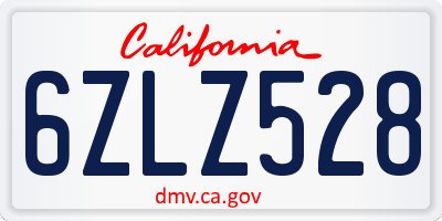 CA license plate 6ZLZ528