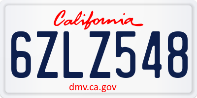 CA license plate 6ZLZ548