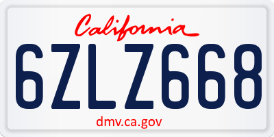 CA license plate 6ZLZ668