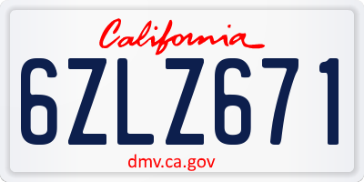 CA license plate 6ZLZ671