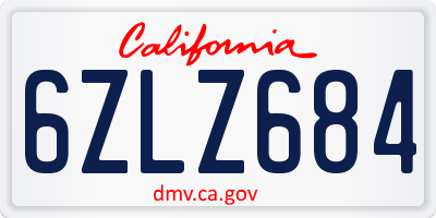 CA license plate 6ZLZ684