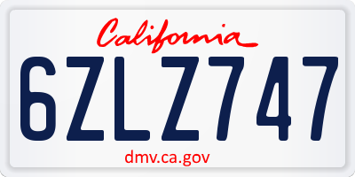 CA license plate 6ZLZ747