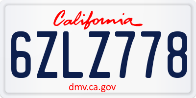CA license plate 6ZLZ778