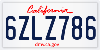 CA license plate 6ZLZ786
