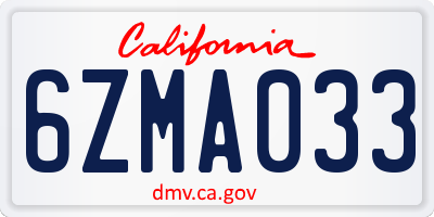 CA license plate 6ZMA033