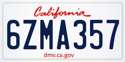 CA license plate 6ZMA357