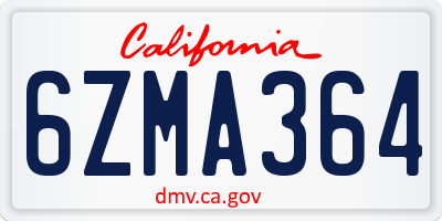 CA license plate 6ZMA364