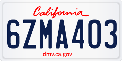 CA license plate 6ZMA403
