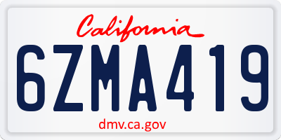 CA license plate 6ZMA419