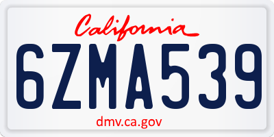 CA license plate 6ZMA539
