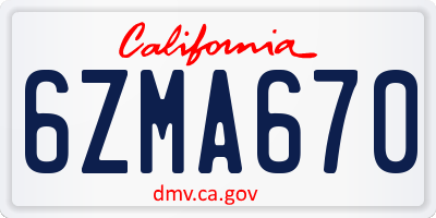 CA license plate 6ZMA670
