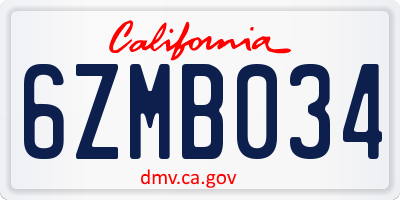 CA license plate 6ZMB034