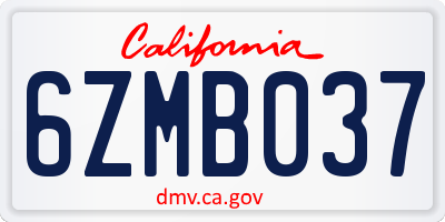 CA license plate 6ZMB037
