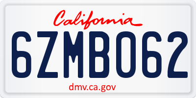 CA license plate 6ZMB062