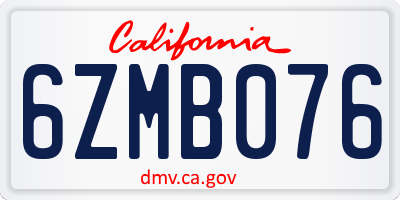 CA license plate 6ZMB076